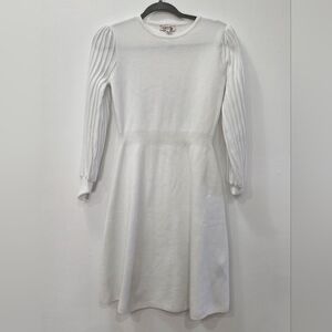 Elegant Womans White Sweater Dress With  Iridencent Accents